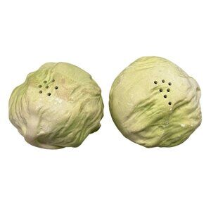 Cabbage-Shaped Ceramic Salt & Pepper Shakers Vintage Kitchen Decor 3" green READ